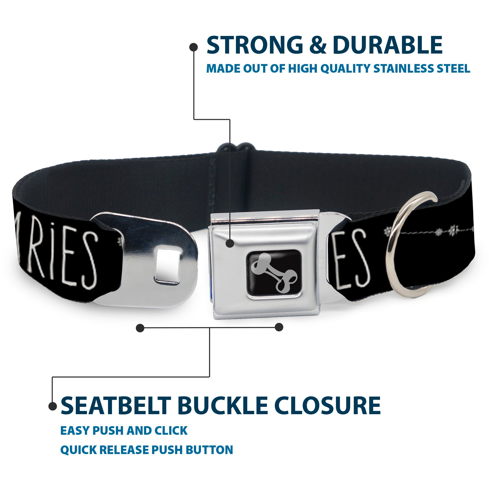 Dog Bone Seatbelt Buckle Collar - Zodiac ARIES/Constellation Black/White Seatbelt Buckle Collars Buckle-Down