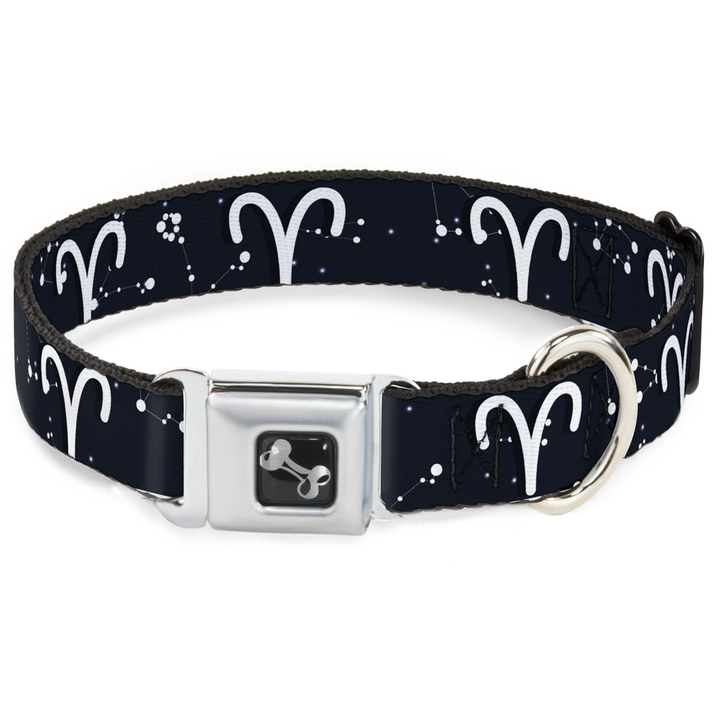 Dog Bone Seatbelt Buckle Collar - Zodiac Aries Symbol/Constellations Black/White Seatbelt Buckle Collars Buckle-Down