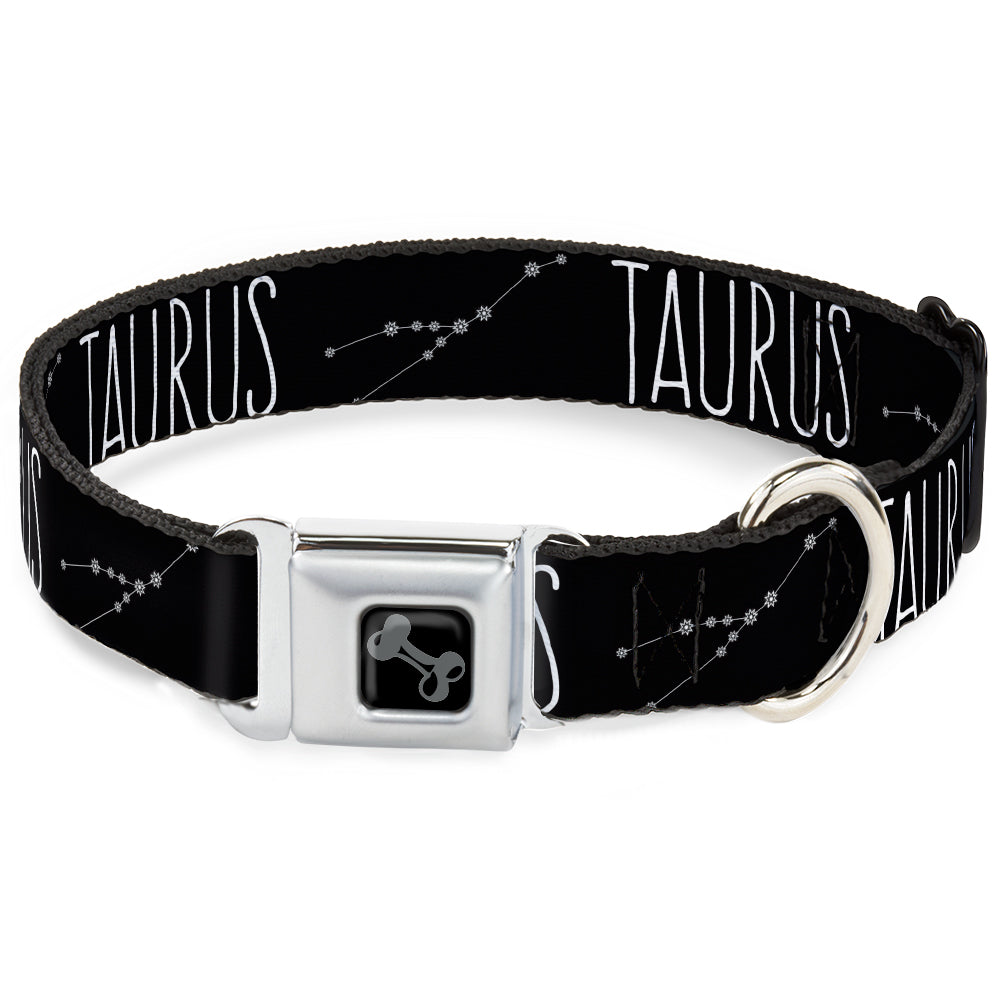 Dog Bone Black/Silver Seatbelt Buckle Collar - Zodiac TAURUS/Constellation Black/White Seatbelt Buckle Collars Buckle-Down