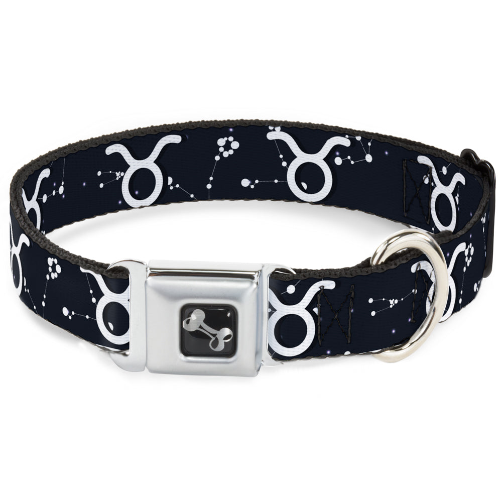 Dog Bone Seatbelt Buckle Collar - Zodiac Taurus Symbol/Constellations Black/White Seatbelt Buckle Collars Buckle-Down