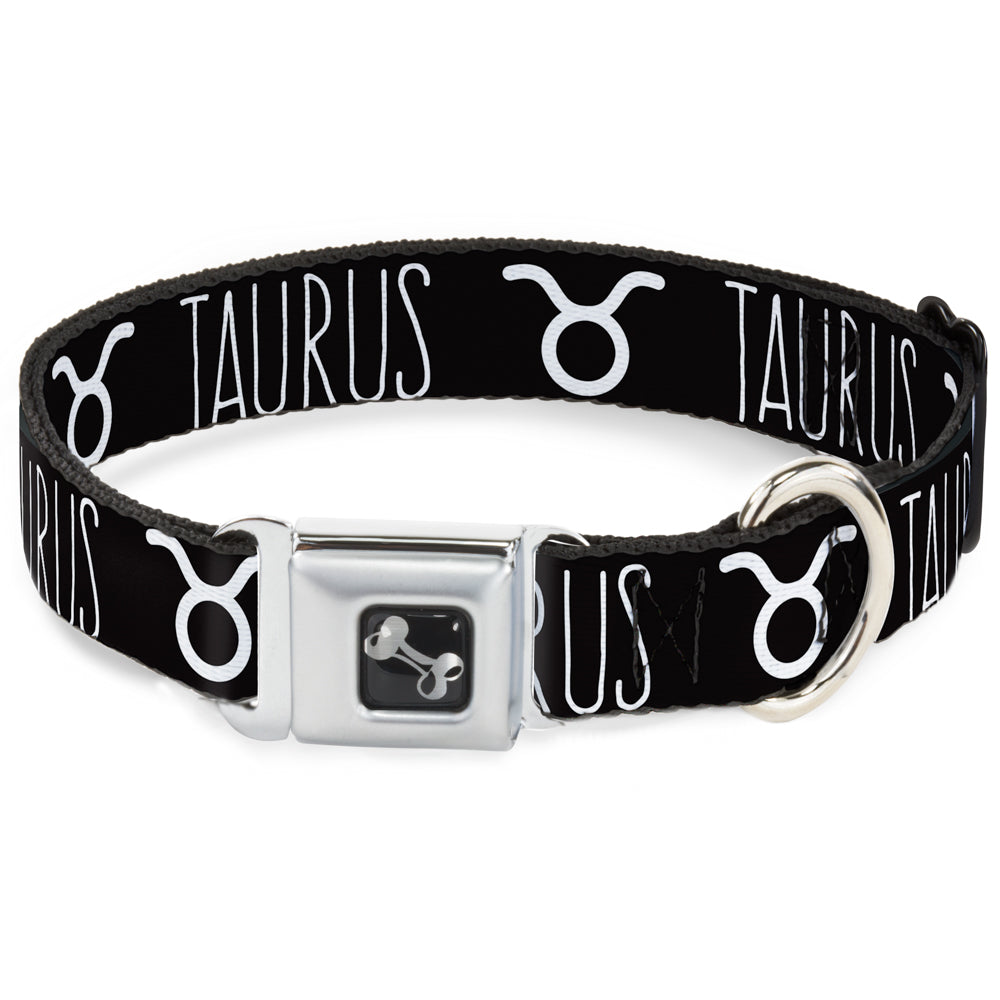 Dog Bone Seatbelt Buckle Collar - Zodiac TAURUS/Symbol Black/White Seatbelt Buckle Collars Buckle-Down