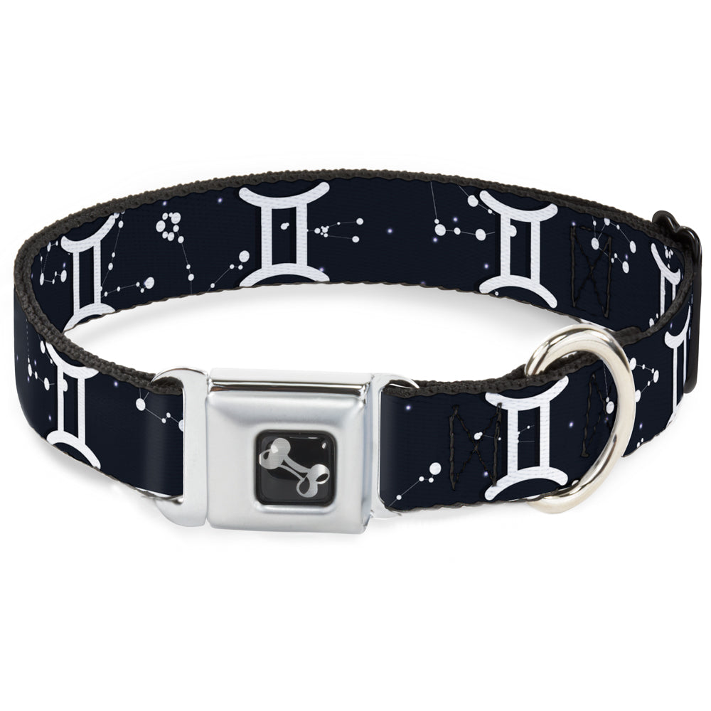 Dog Bone Seatbelt Buckle Collar - Zodiac Gemini Symbol/Constellations Black/White Seatbelt Buckle Collars Buckle-Down