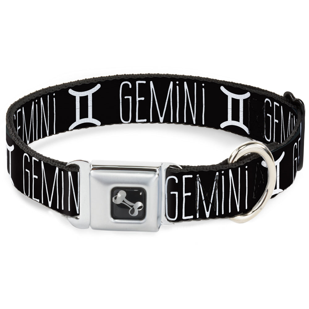 Dog Bone Seatbelt Buckle Collar - Zodiac GEMINI/Symbol Black/White Seatbelt Buckle Collars Buckle-Down