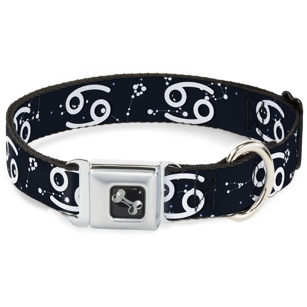 Dog Bone Seatbelt Buckle Collar - Zodiac Cancer Symbol/Constellations Black/White Seatbelt Buckle Collars Buckle-Down