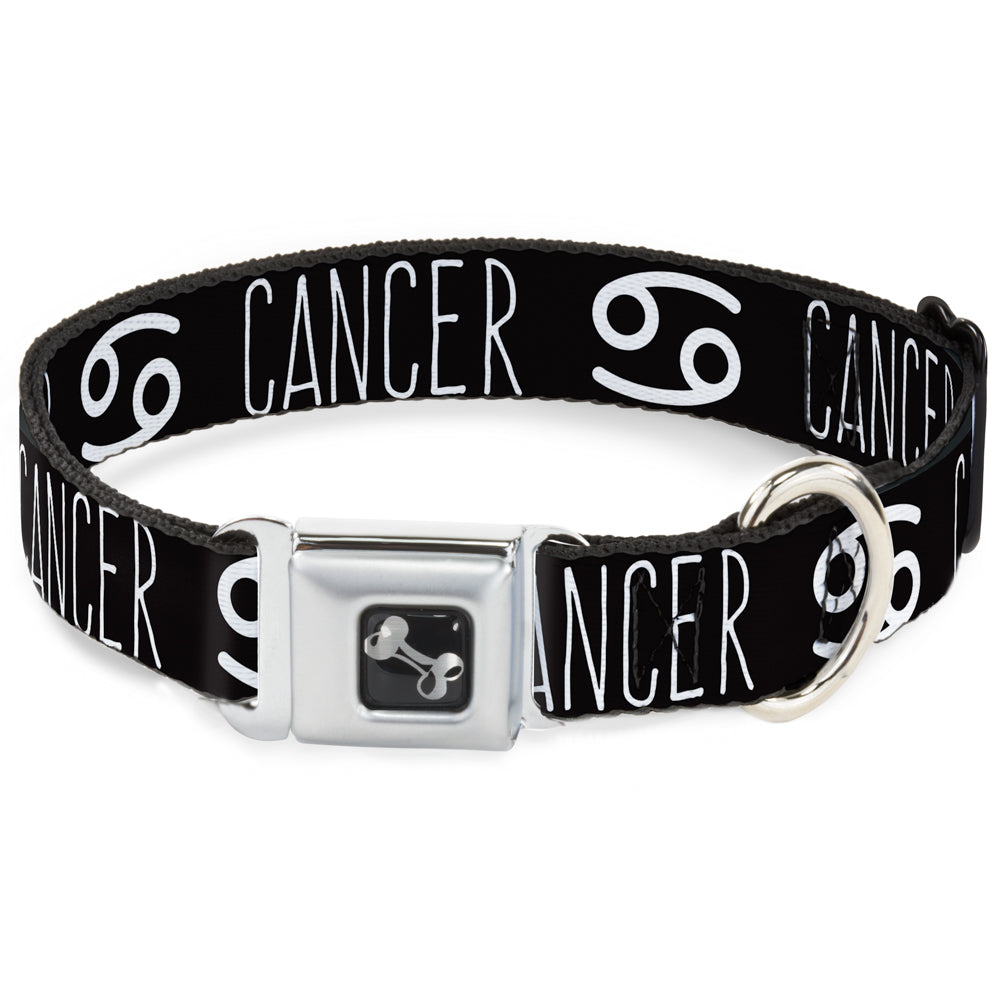 Dog Bone Seatbelt Buckle Collar - Zodiac CANCER/Symbol Black/White Seatbelt Buckle Collars Buckle-Down