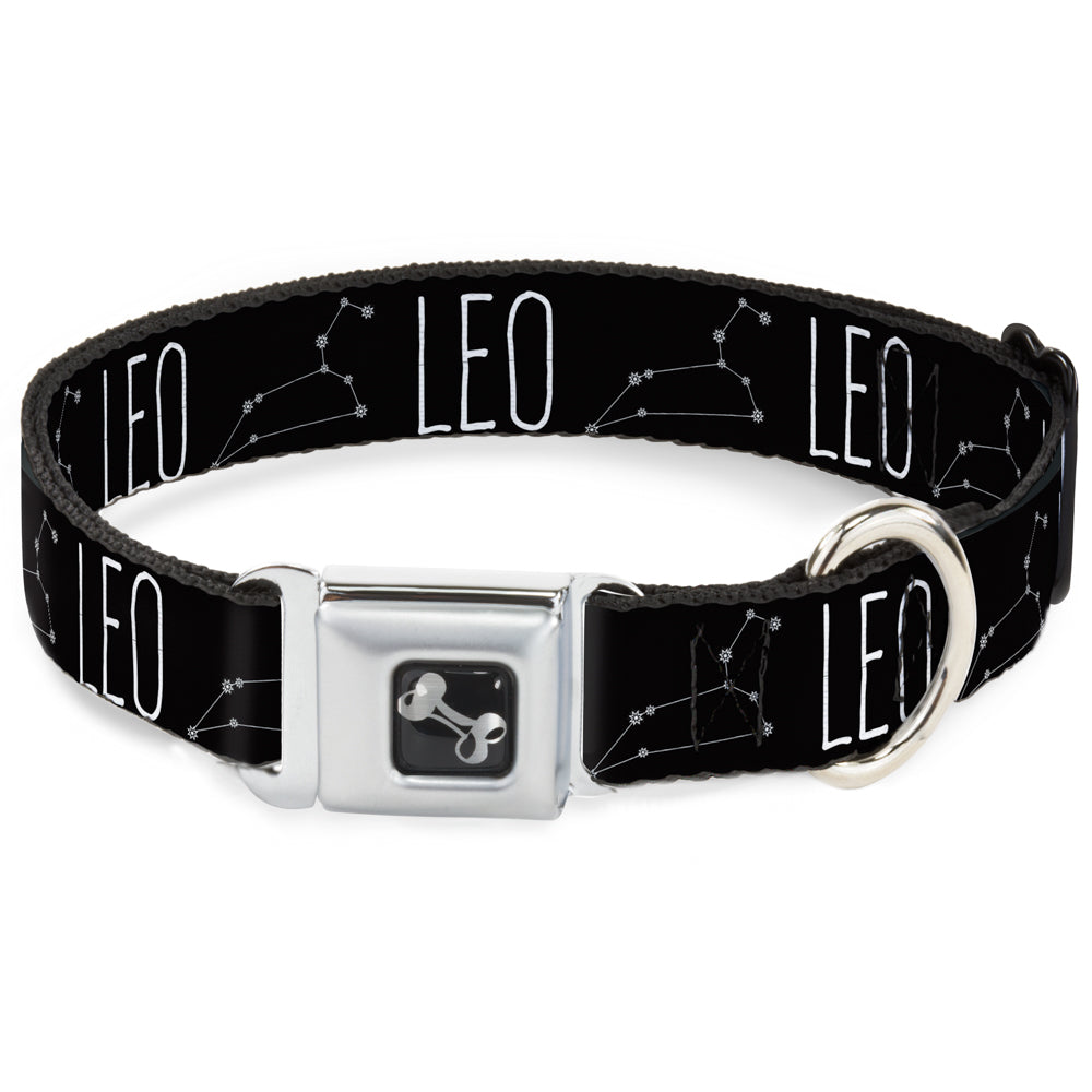 Dog Bone Seatbelt Buckle Collar - Zodiac LEO/Constellation Black/White Seatbelt Buckle Collars Buckle-Down