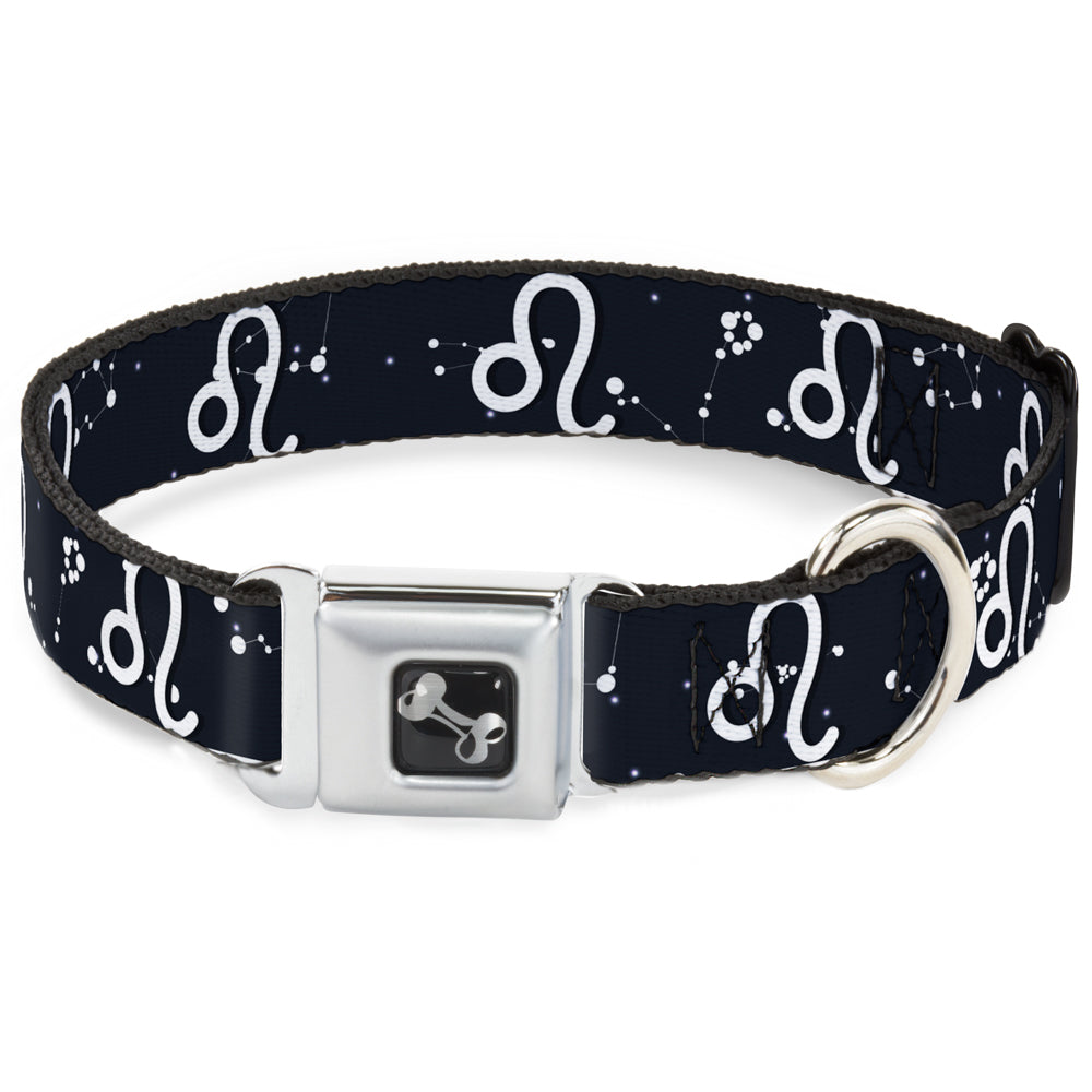 Dog Bone Seatbelt Buckle Collar - Zodiac Leo Symbol/Constellations Black/White Seatbelt Buckle Collars Buckle-Down
