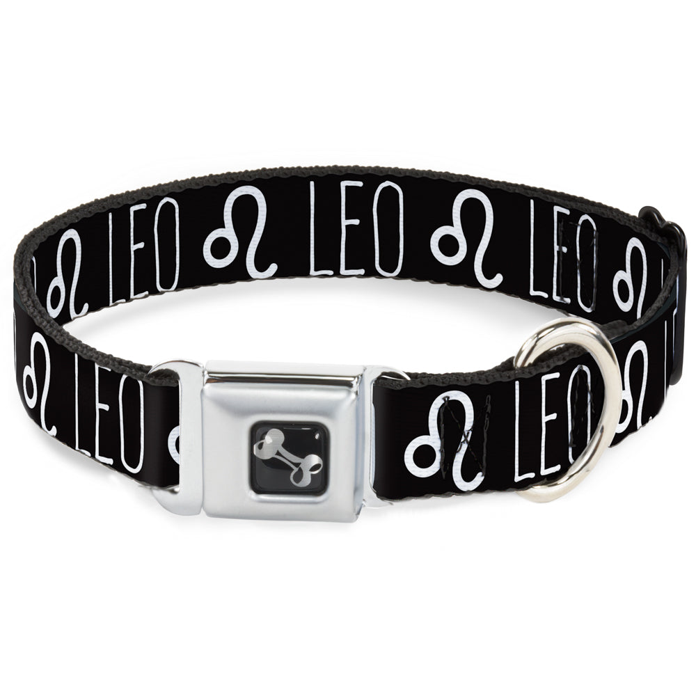 Dog Bone Seatbelt Buckle Collar - Zodiac LEO/Symbol Black/White Seatbelt Buckle Collars Buckle-Down