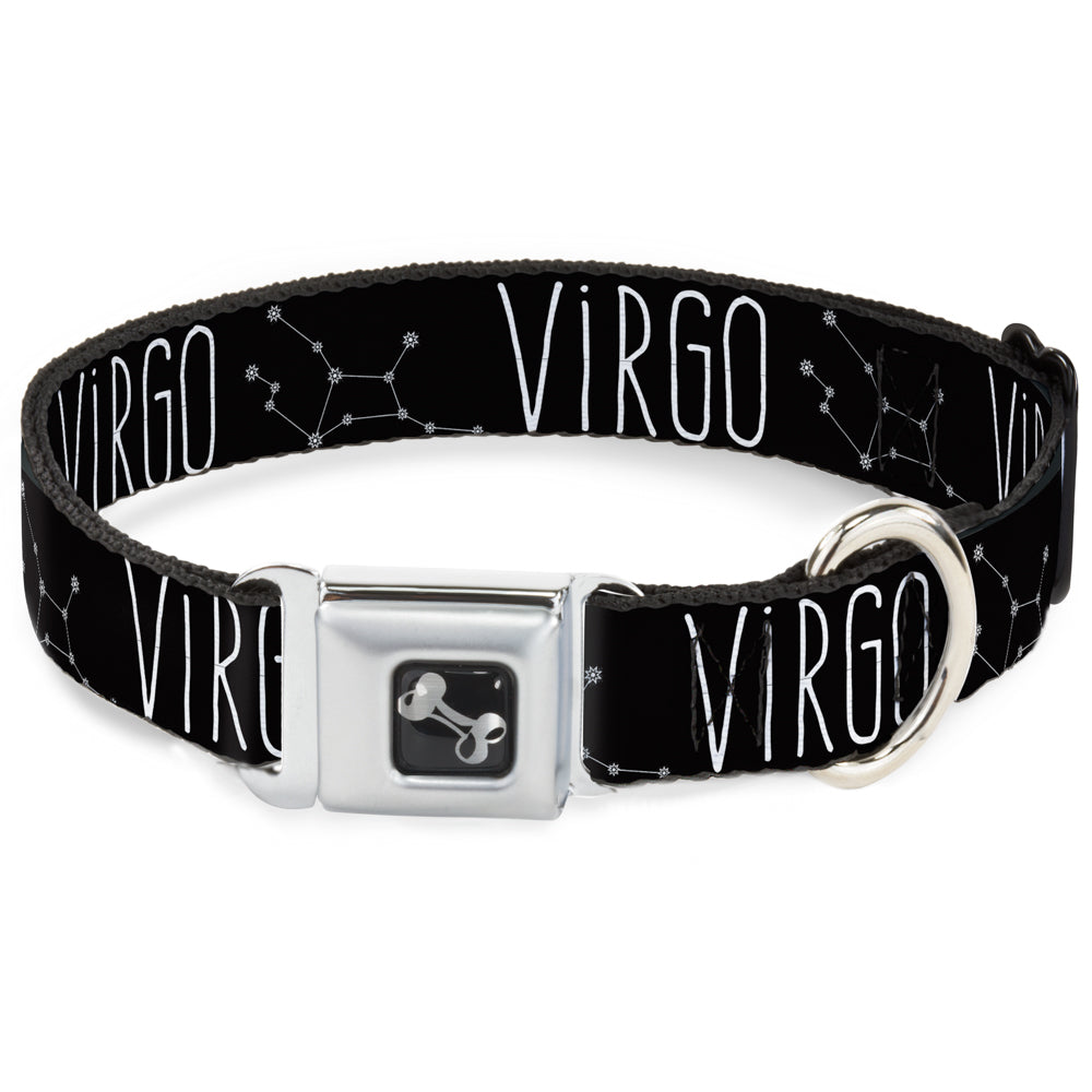 Dog Bone Seatbelt Buckle Collar - Zodiac VIRGO/Constellation Black/White Seatbelt Buckle Collars Buckle-Down