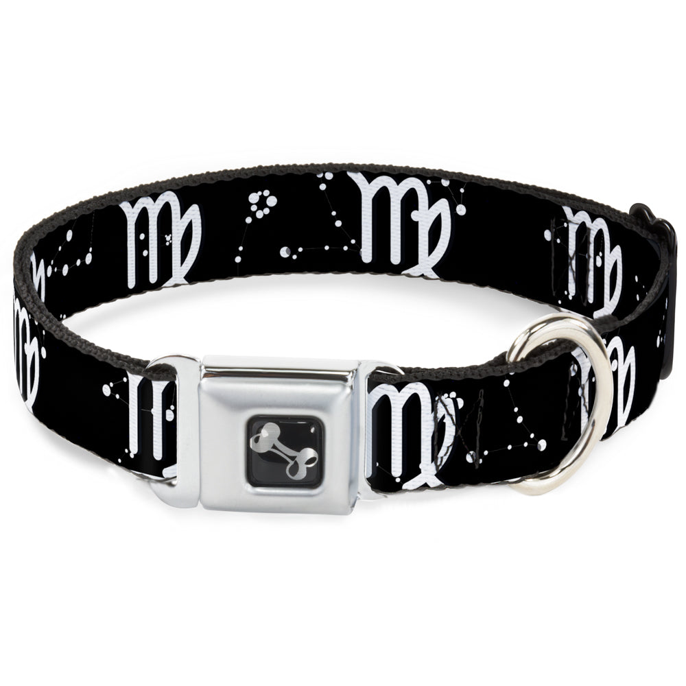 Dog Bone Seatbelt Buckle Collar - Zodiac Virgo Symbol/Constellations Black/White Seatbelt Buckle Collars Buckle-Down