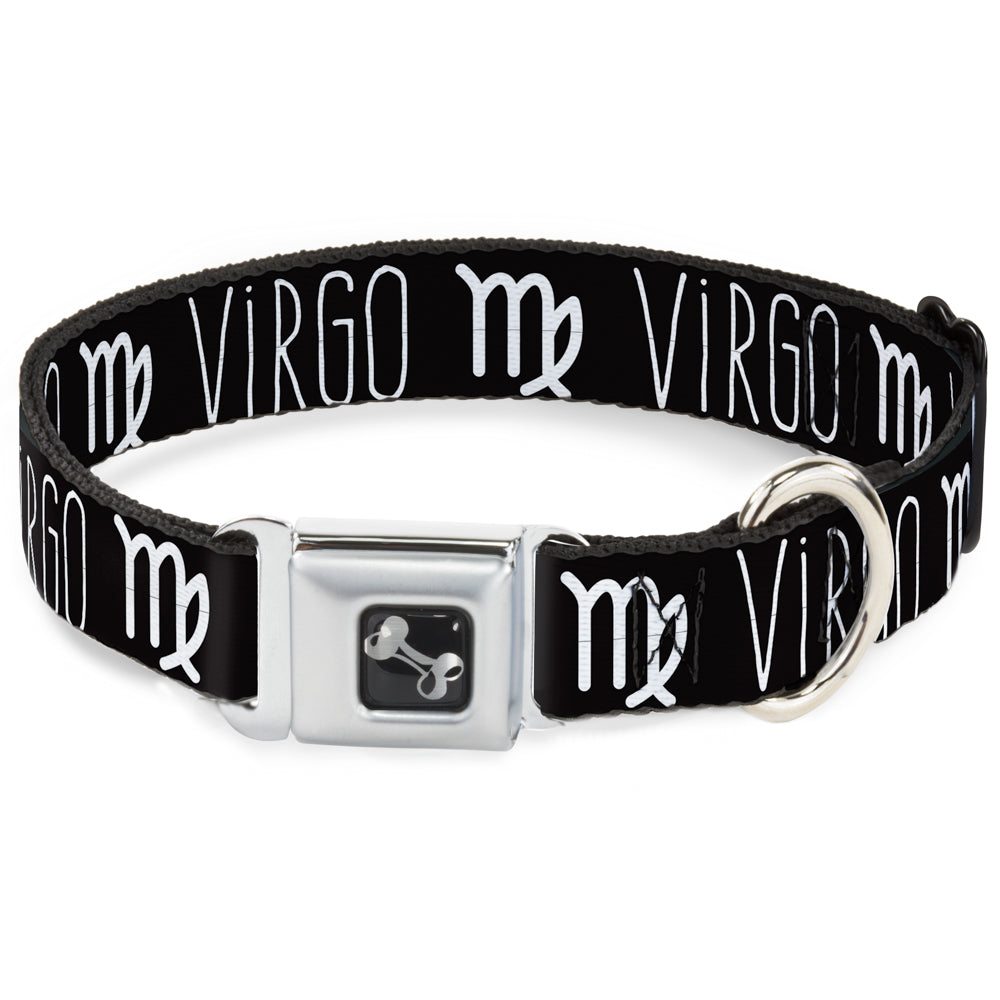Dog Bone Seatbelt Buckle Collar - Zodiac VIRGO/Symbol Black/White Seatbelt Buckle Collars Buckle-Down
