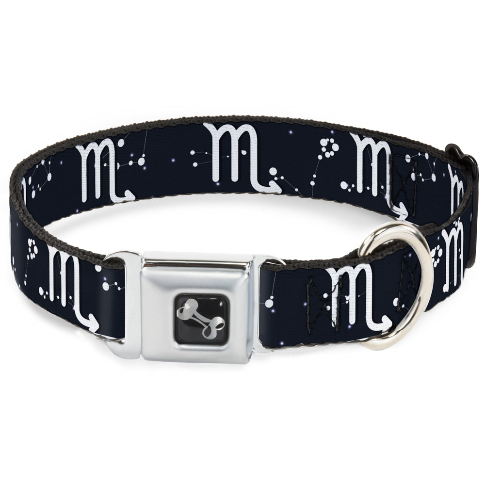 Dog Bone Seatbelt Buckle Collar - Zodiac Scorpio Symbol/Constellations Black/White Seatbelt Buckle Collars Buckle-Down