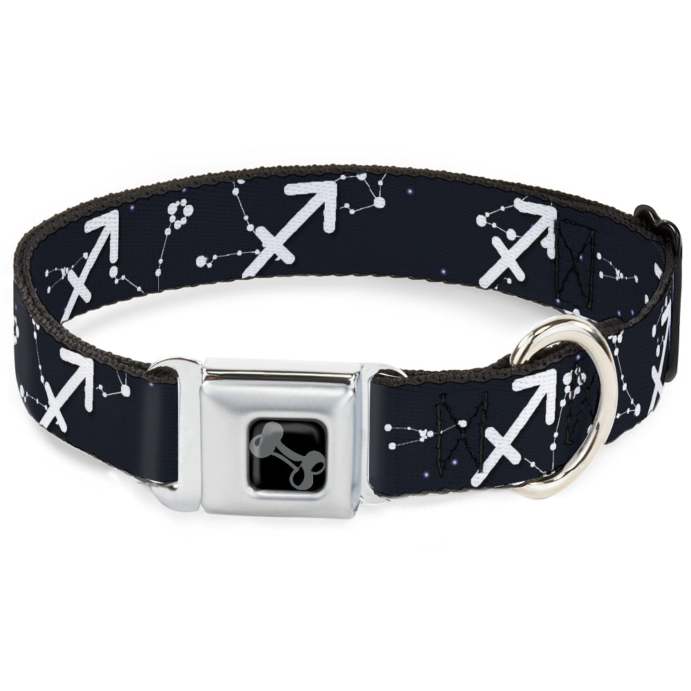 Dog Bone Black/Silver Seatbelt Buckle Collar - Zodiac Sagittarius Symbol/Constellations Black/White Seatbelt Buckle Collars Buckle-Down