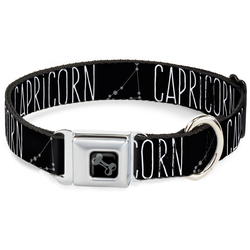 Dog Bone Black/Silver Seatbelt Buckle Collar - Zodiac CAPRICORN/Constellation Black/White Seatbelt Buckle Collars Buckle-Down