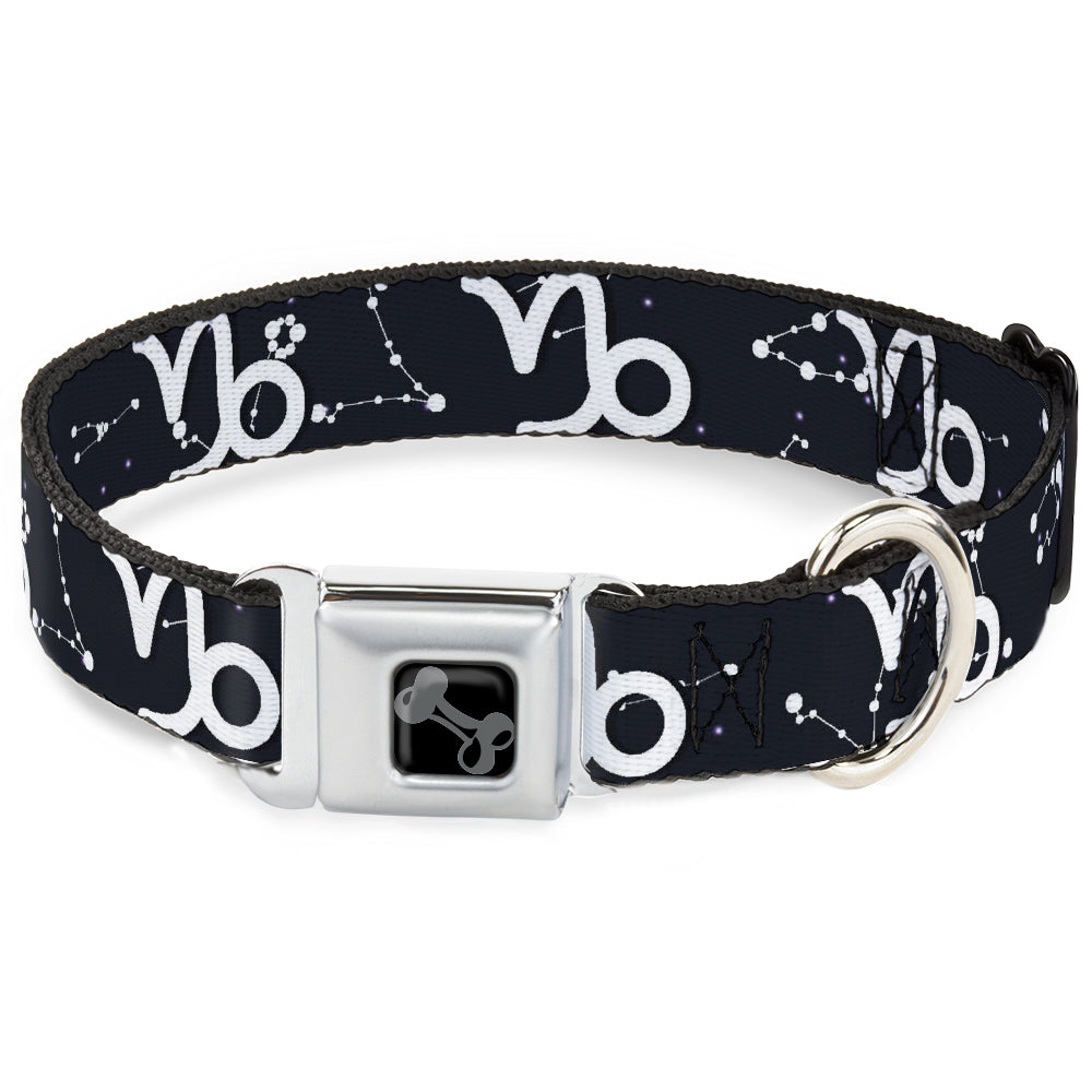 Dog Bone Black/Silver Seatbelt Buckle Collar - Zodiac Capricorn Symbol/Constellations Black/White Seatbelt Buckle Collars Buckle-Down