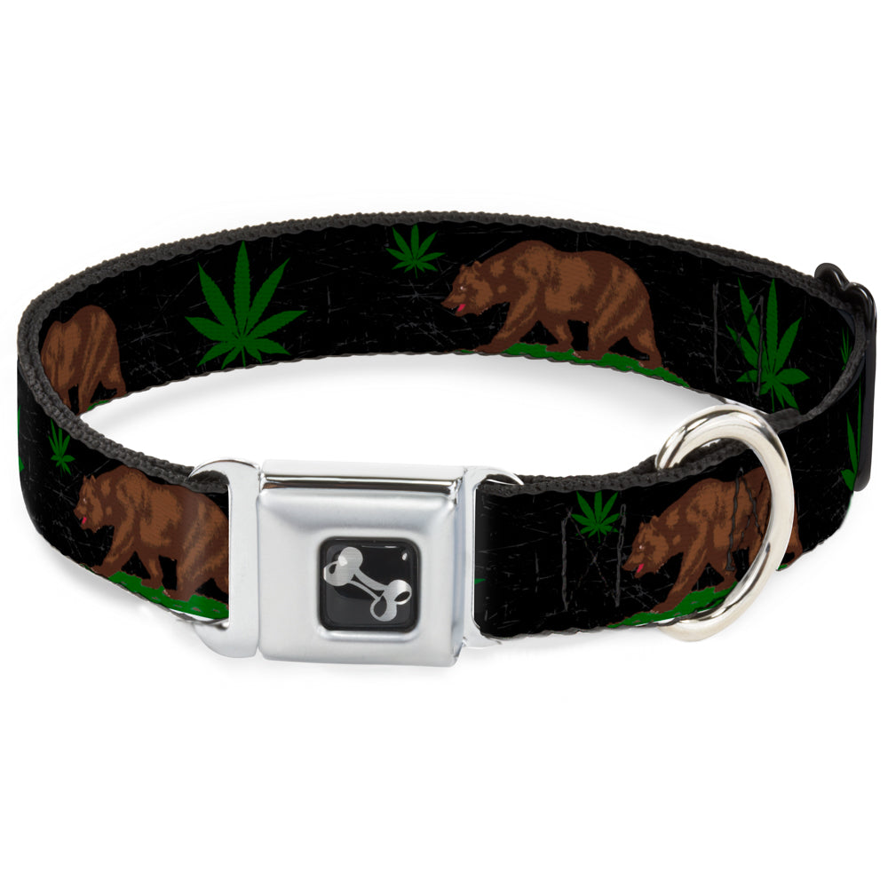 Dog Bone Seatbelt Buckle Collar - Cali Bear/Pot Leaf Black/Gray/Green Seatbelt Buckle Collars Buckle-Down