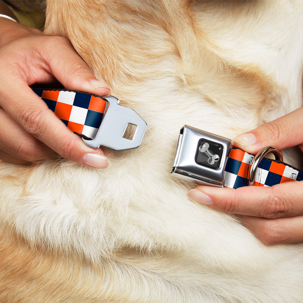 Dog Bone Seatbelt Buckle Collar - Checker Navy/Orange/White Seatbelt Buckle Collars Buckle-Down