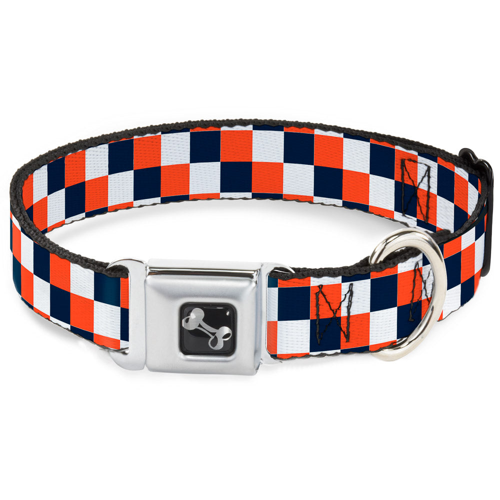 Dog Bone Seatbelt Buckle Collar - Checker Navy/Orange/White Seatbelt Buckle Collars Buckle-Down