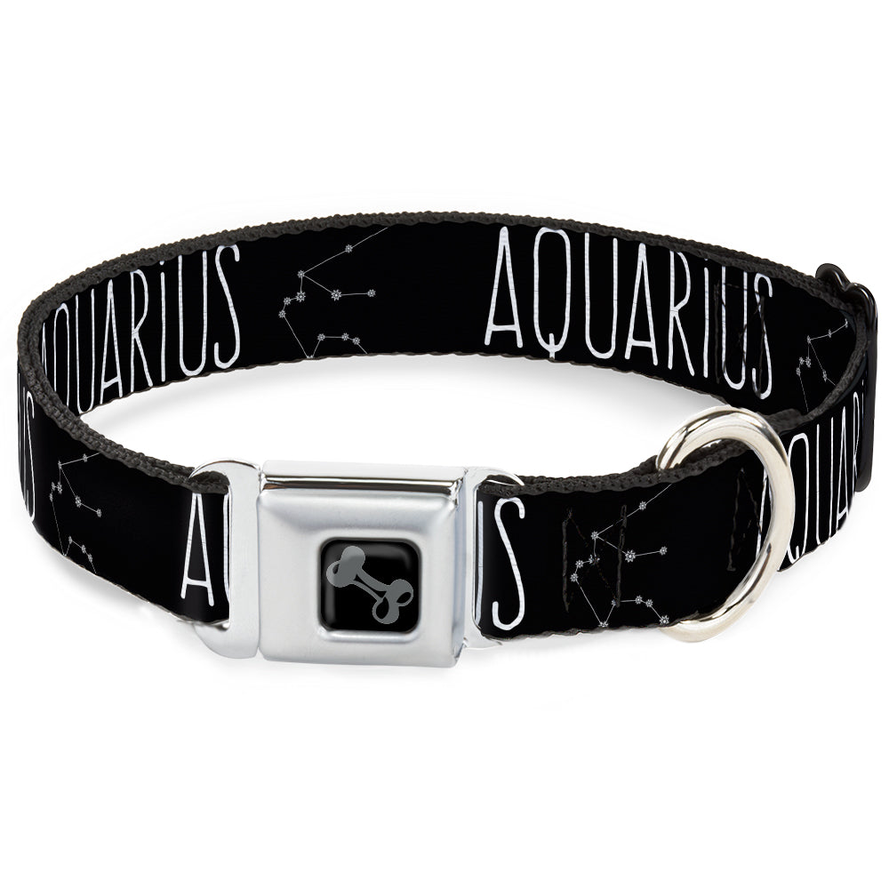Dog Bone Black/Silver Seatbelt Buckle Collar - Zodiac AQUARIUS/Constellation Black/White Seatbelt Buckle Collars Buckle-Down