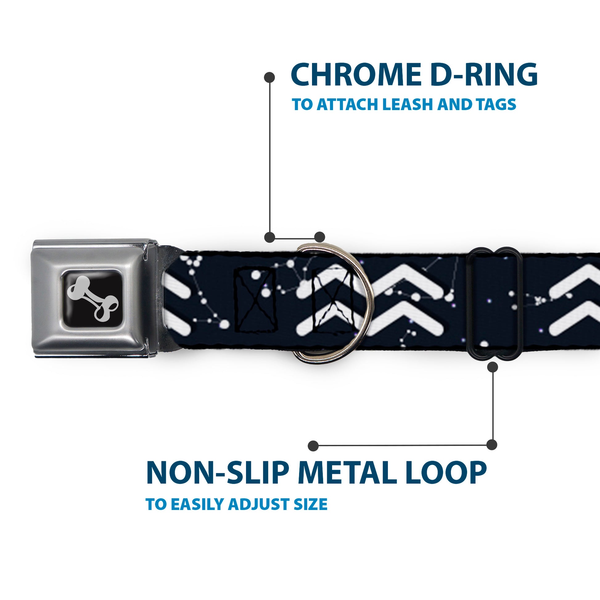 Dog Bone Black/Silver Seatbelt Buckle Collar - Zodiac Aquarius Symbol/Constellations Black/White Seatbelt Buckle Collars Buckle-Down