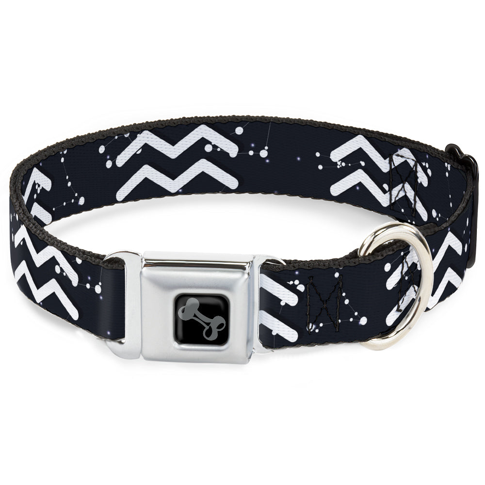 Dog Bone Black/Silver Seatbelt Buckle Collar - Zodiac Aquarius Symbol/Constellations Black/White Seatbelt Buckle Collars Buckle-Down