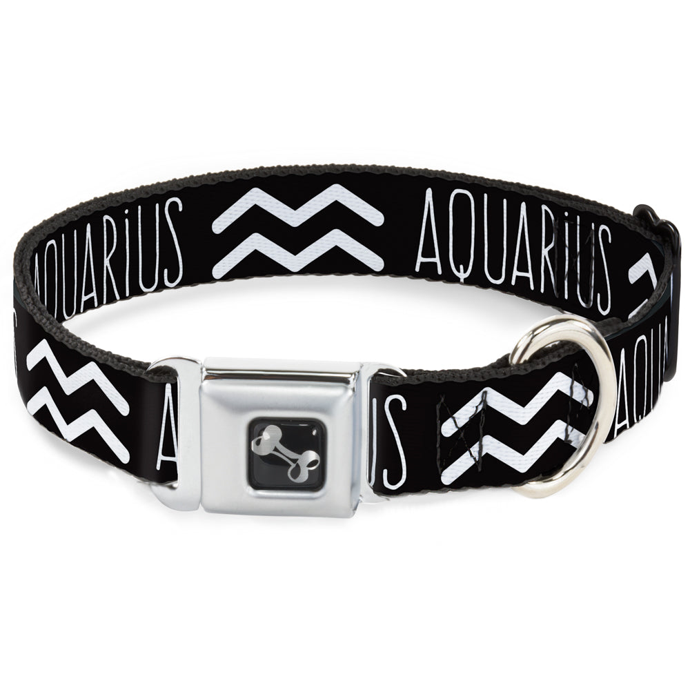 Dog Bone Seatbelt Buckle Collar - Zodiac AQUARIUS/Symbol Black/White Seatbelt Buckle Collars Buckle-Down