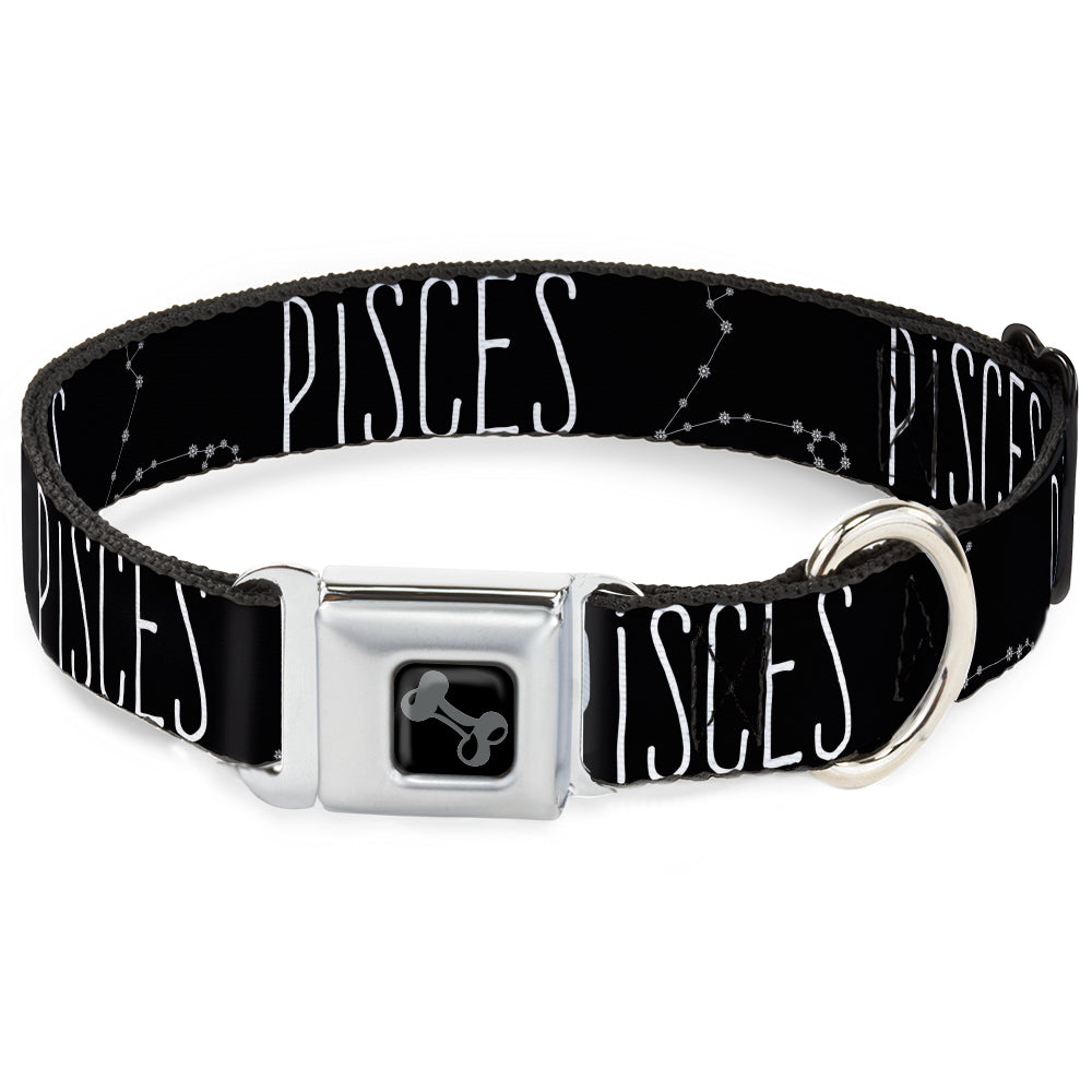Dog Bone Black/Silver Seatbelt Buckle Collar - Zodiac PISCES/Constellation Black/White Seatbelt Buckle Collars Buckle-Down