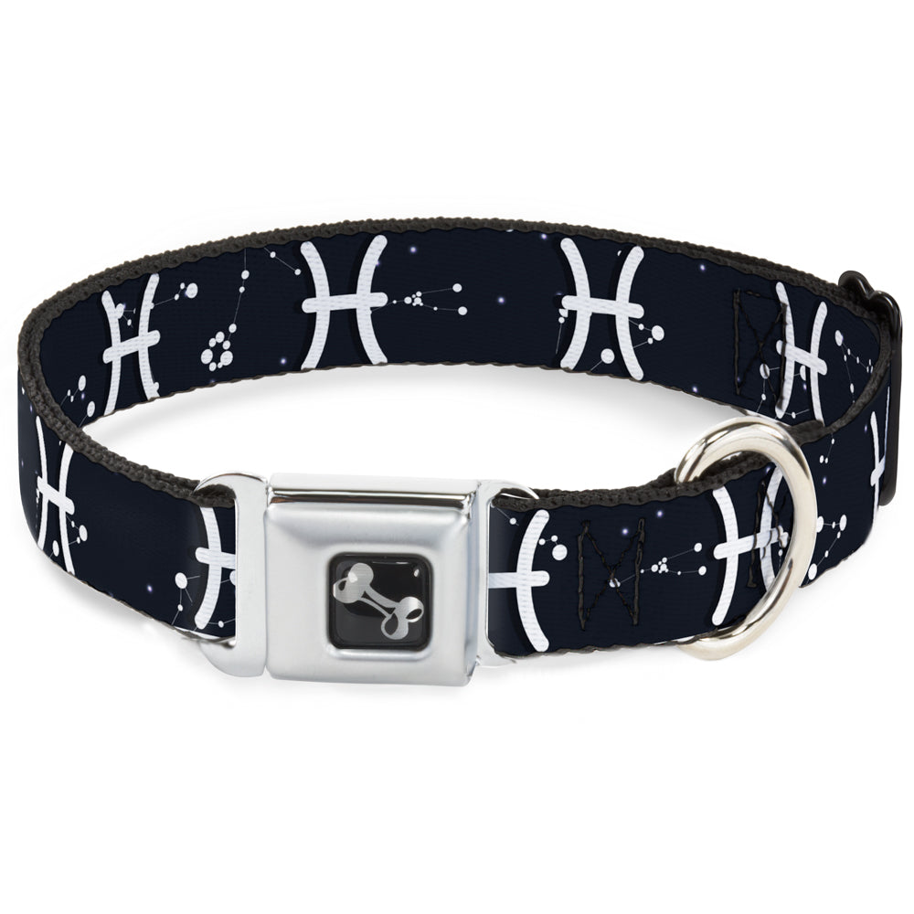 Dog Bone Seatbelt Buckle Collar - Zodiac Pisces Symbol/Constellations Black/White Seatbelt Buckle Collars Buckle-Down