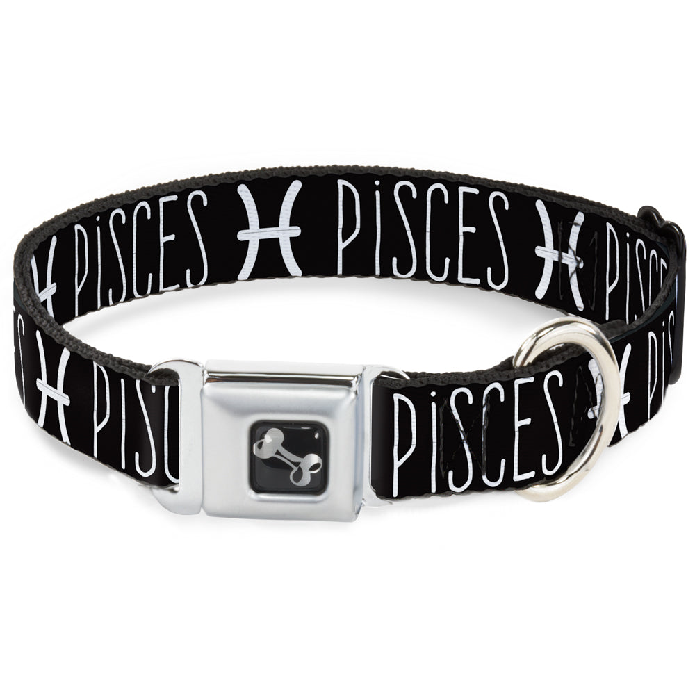 Dog Bone Seatbelt Buckle Collar - Zodiac PISCES/Symbol Black/White Seatbelt Buckle Collars Buckle-Down