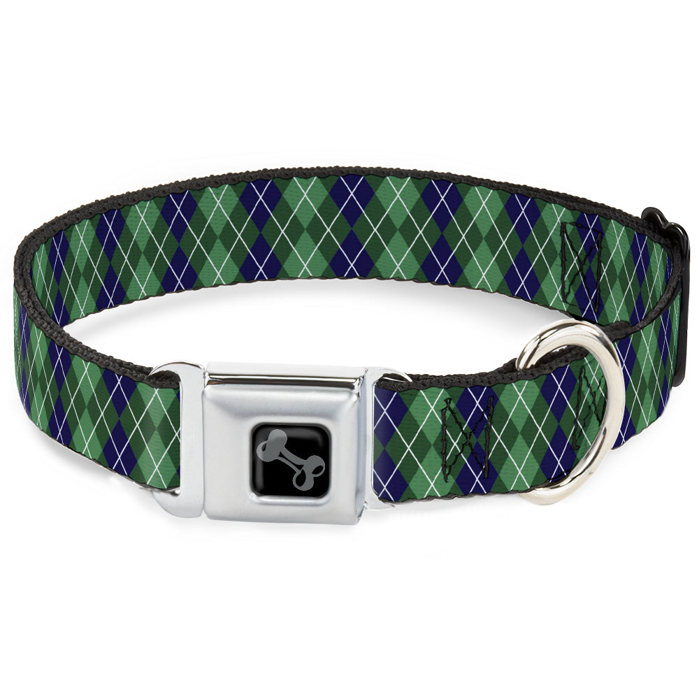 Dog Bone Black/Silver Seatbelt Buckle Collar - Argyle Green/Navy/Green/White Seatbelt Buckle Collars Buckle-Down