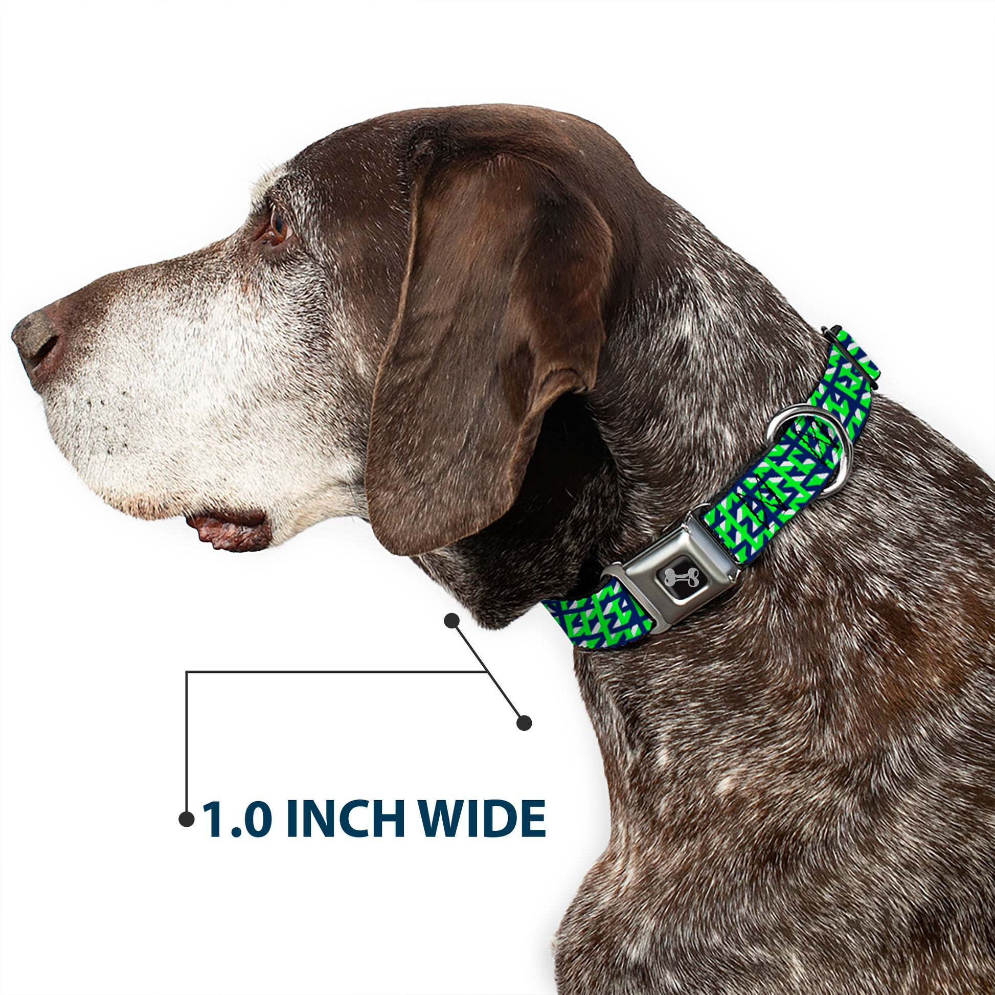 Dog Bone Black/Silver Seatbelt Buckle Collar - Abstract Plaid White/Navy/Neon Green Seatbelt Buckle Collars Buckle-Down
