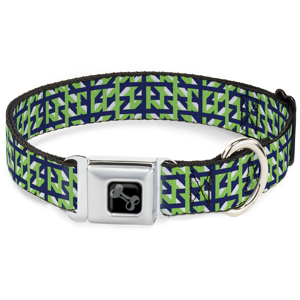 Dog Bone Black/Silver Seatbelt Buckle Collar - Abstract Plaid White/Navy/Neon Green Seatbelt Buckle Collars Buckle-Down