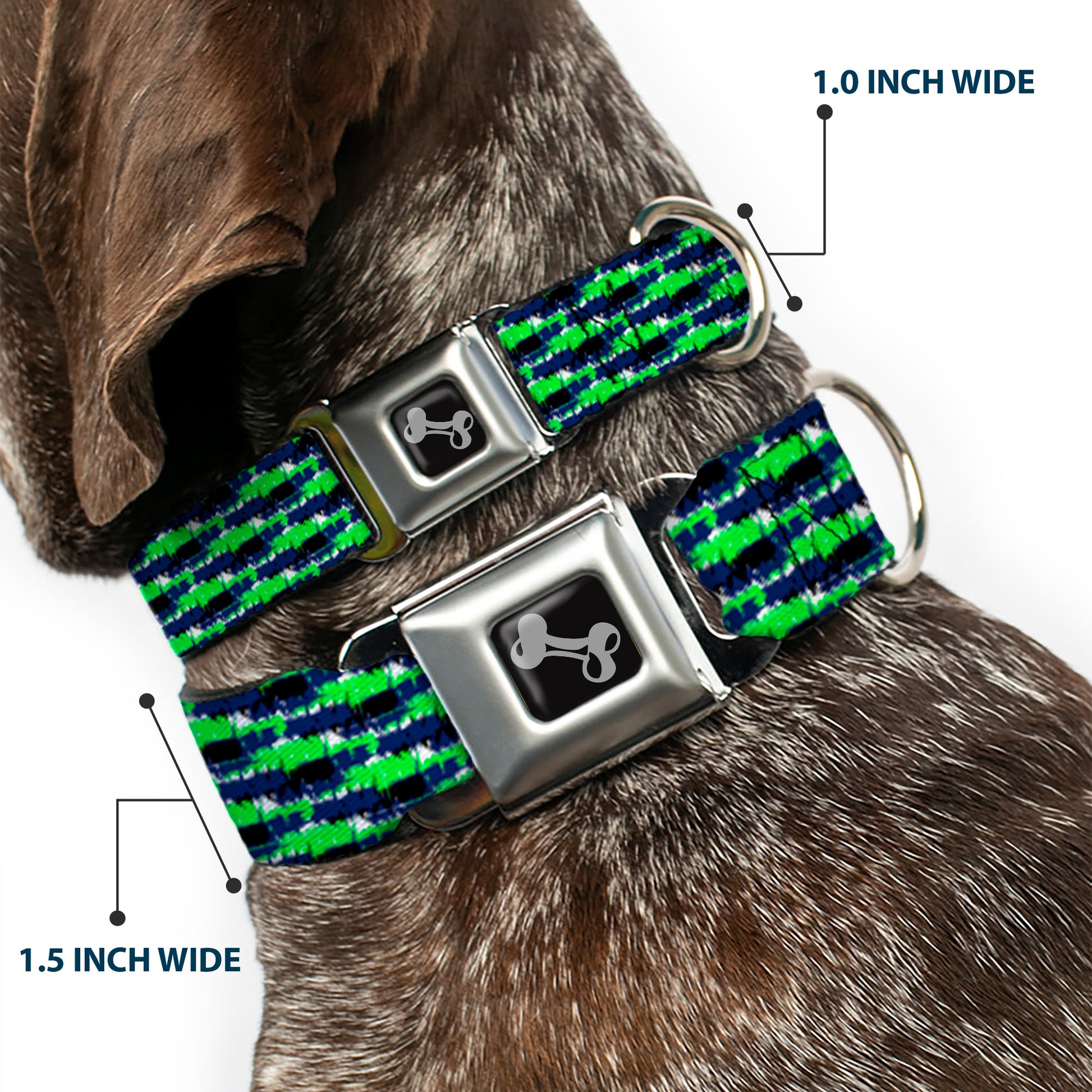 Dog Bone Black/Silver Seatbelt Buckle Collar - Abstract Scribble Black/Blue/Neon Green Seatbelt Buckle Collars Buckle-Down