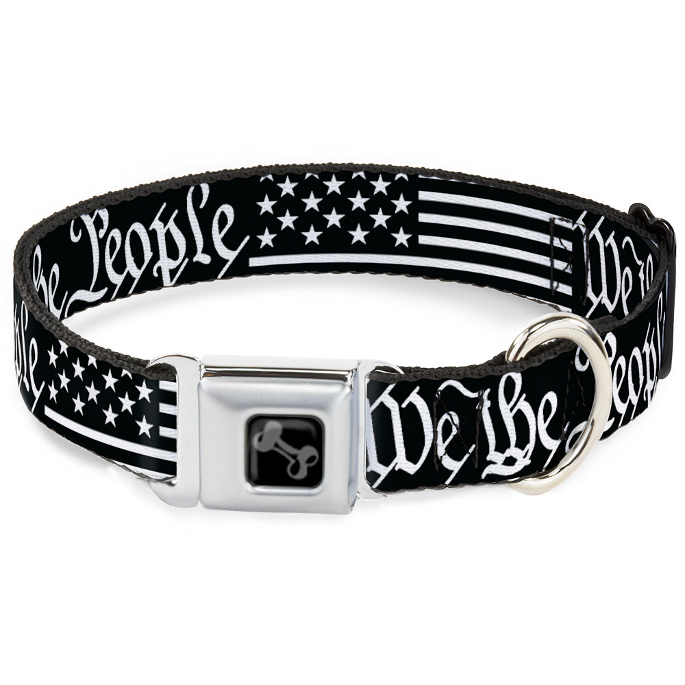 Dog Bone Black/Silver Seatbelt Buckle Collar - Americana Flag/WE THE PEOPLE Black/White Seatbelt Buckle Collars Buckle-Down