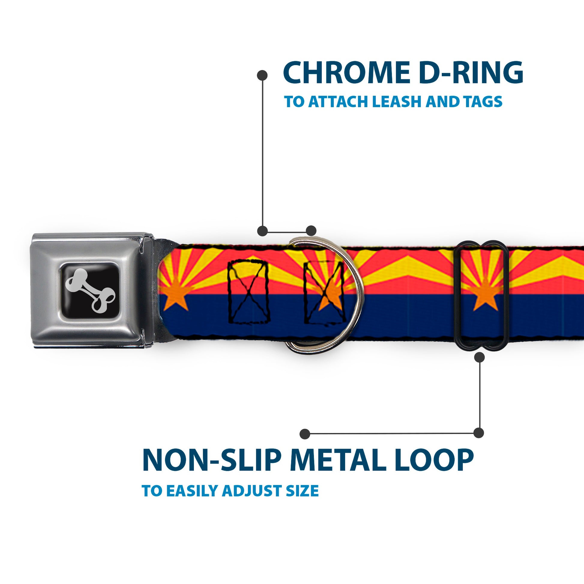Dog Bone Black/Silver Seatbelt Buckle Collar - Arizona Flag Red/Yellow/Gold/Blue Seatbelt Buckle Collars Buckle-Down