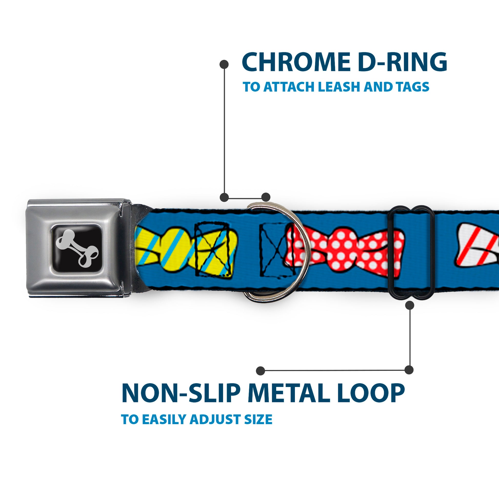 Dog Bone Seatbelt Buckle Collar - Bowties Blue/Multi Color Seatbelt Buckle Collars Buckle-Down