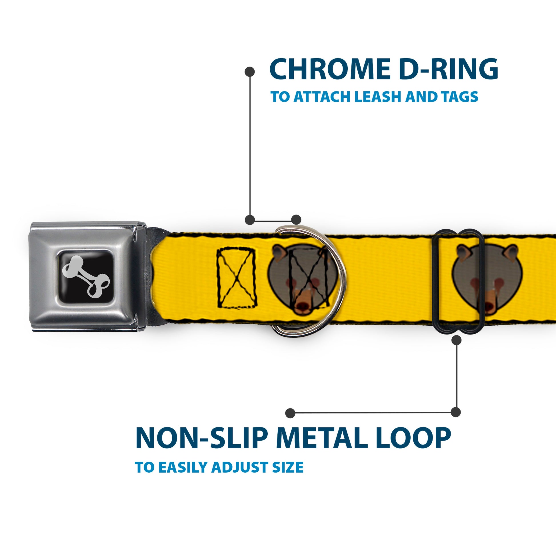 Dog Bone Seatbelt Buckle Collar - Brown Bear Repeat Yellow Seatbelt Buckle Collars Buckle-Down