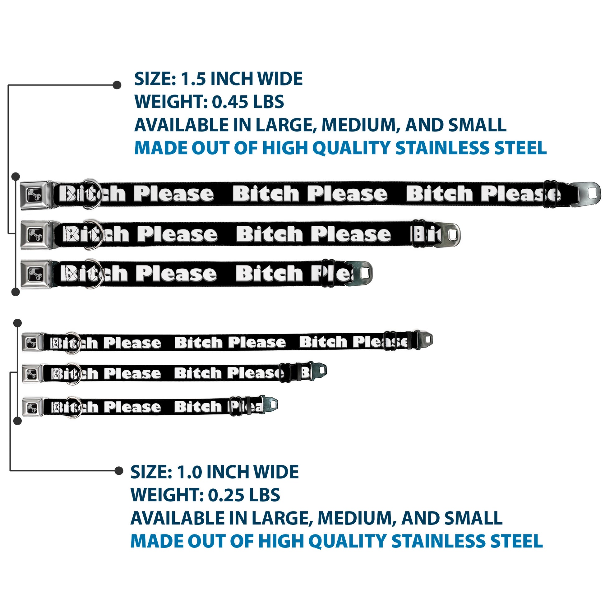 Buckle-Down Seatbelt Buckle Dog Collar - BITCH PLEASE Black/White Seatbelt Buckle Collars Buckle-Down