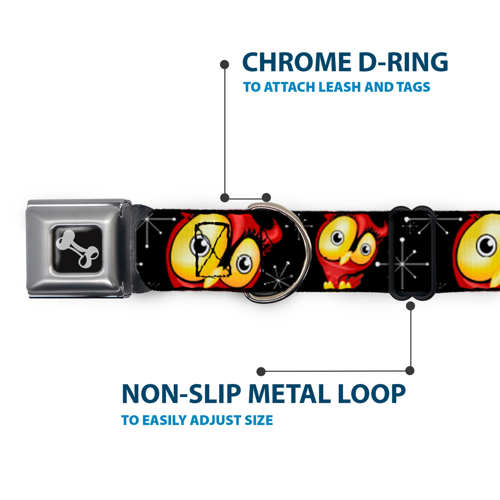 Dog Bone Seatbelt Buckle Collar - Big Eye Owl Seatbelt Buckle Collars Buckle-Down