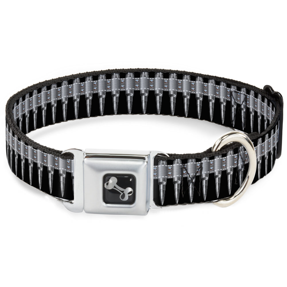 Dog Bone Black/Silver Seatbelt Buckle Collar - Printed Bullets Pattern Black/Gray Seatbelt Buckle Collars Buckle-Down