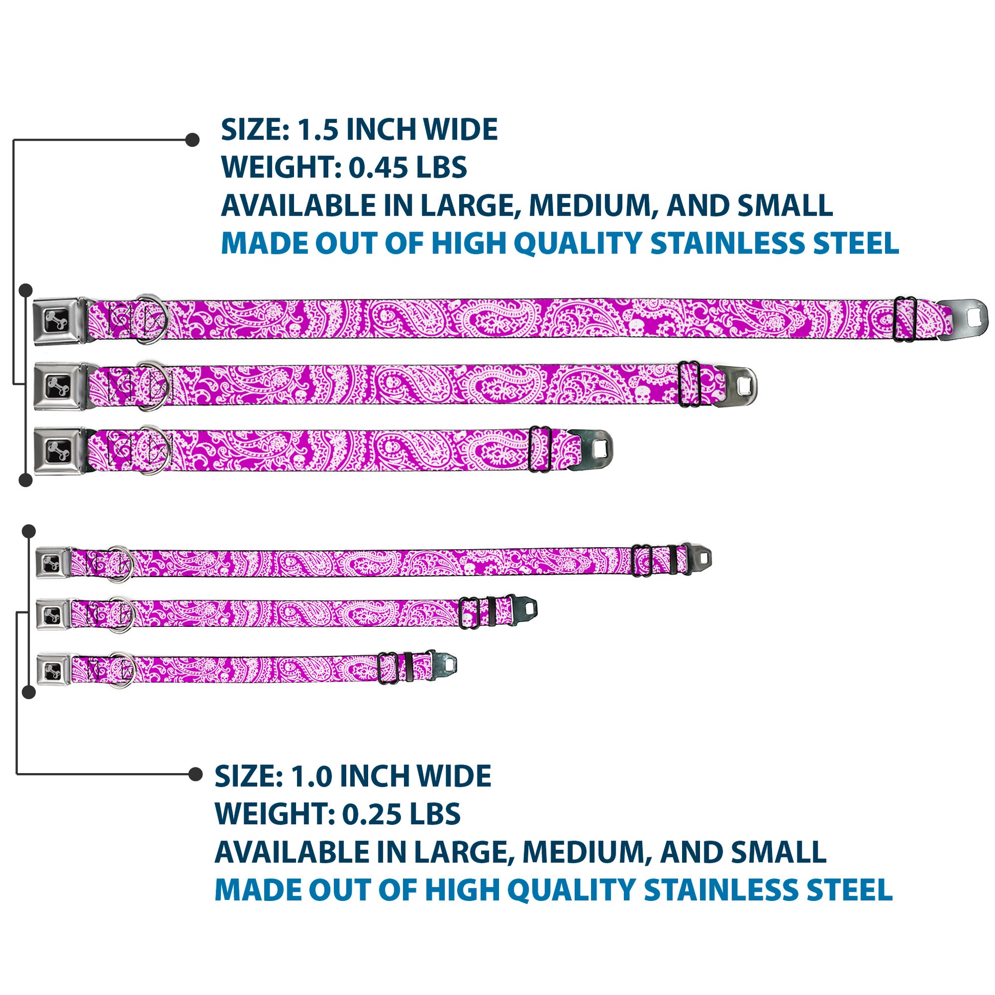 Dog Bone Seatbelt Buckle Collar - Bandana/Skulls Purple/White Seatbelt Buckle Collars Buckle-Down