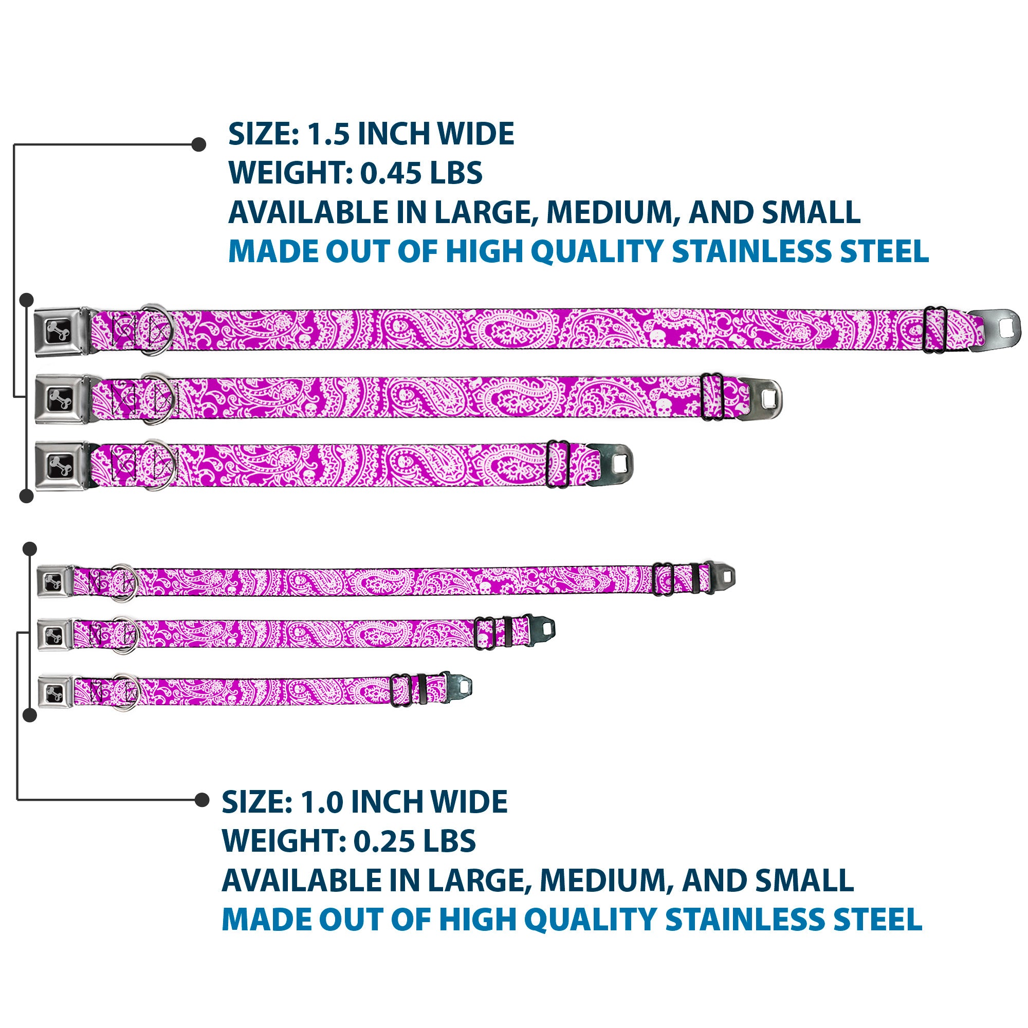 Dog Bone Seatbelt Buckle Collar - Bandana/Skulls Purple/White Seatbelt Buckle Collars Buckle-Down