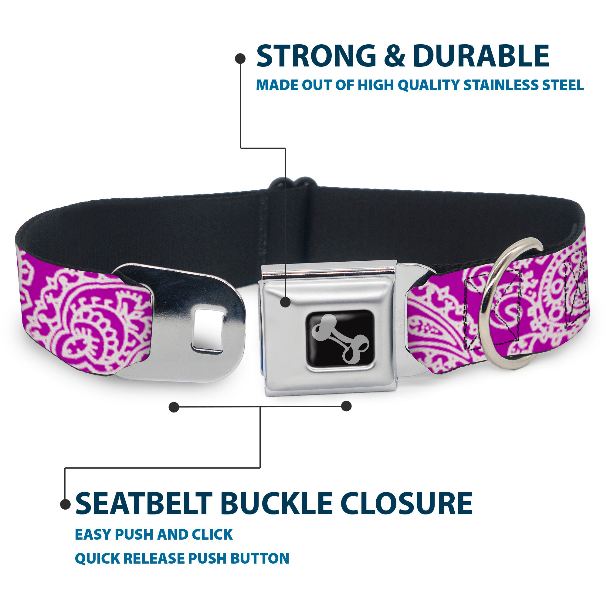 Dog Bone Seatbelt Buckle Collar - Bandana/Skulls Purple/White Seatbelt Buckle Collars Buckle-Down