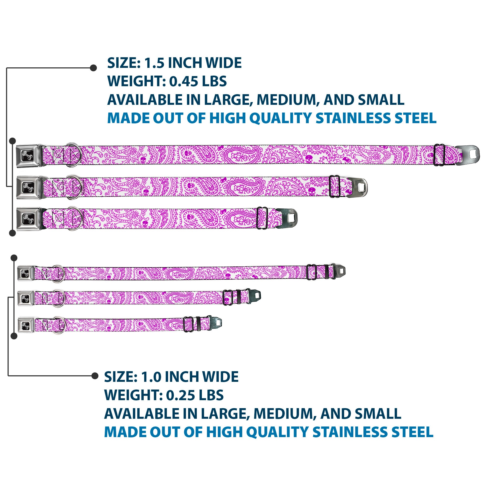 Dog Bone Seatbelt Buckle Collar - Bandana/Skulls White/Purple Seatbelt Buckle Collars Buckle-Down