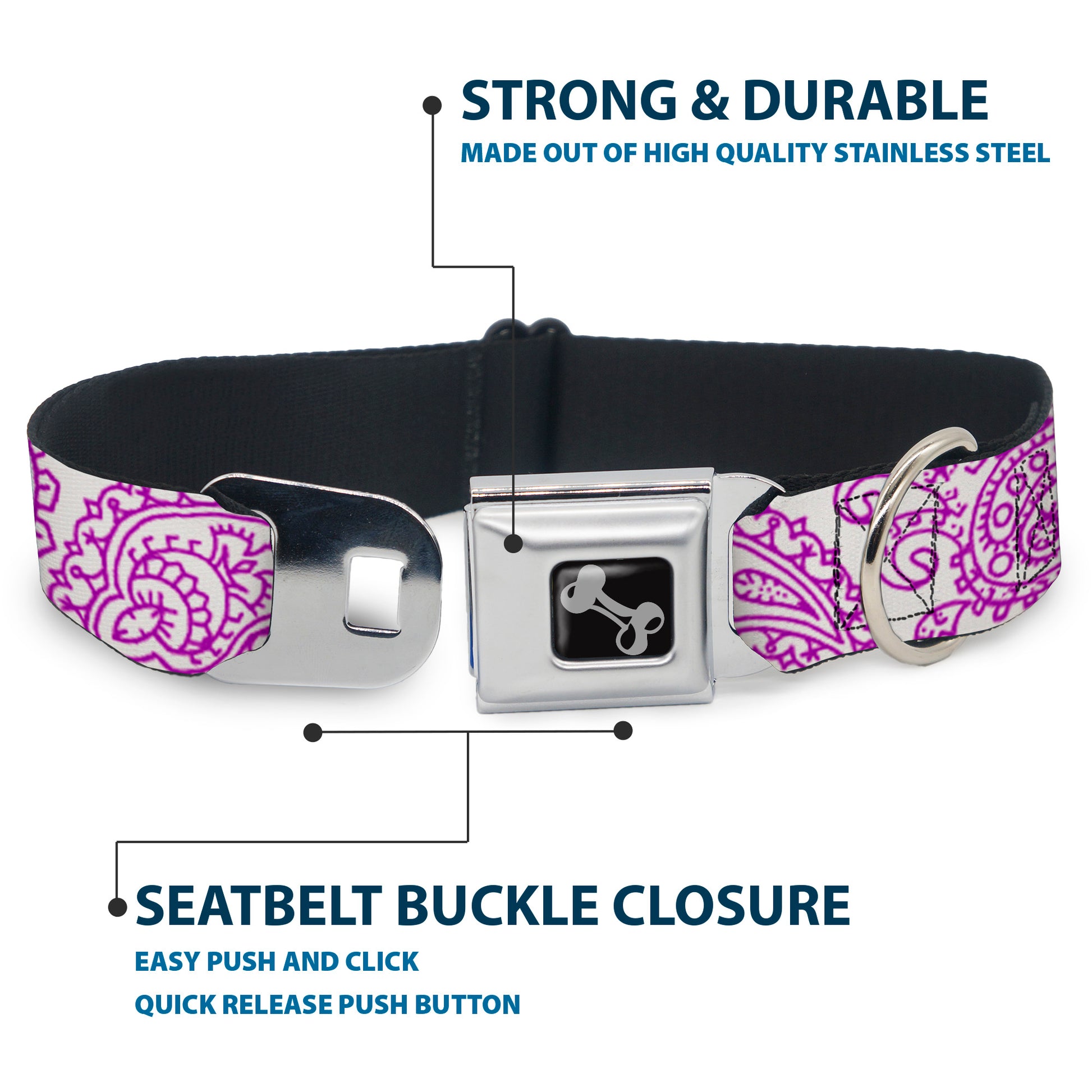 Dog Bone Seatbelt Buckle Collar - Bandana/Skulls White/Purple Seatbelt Buckle Collars Buckle-Down