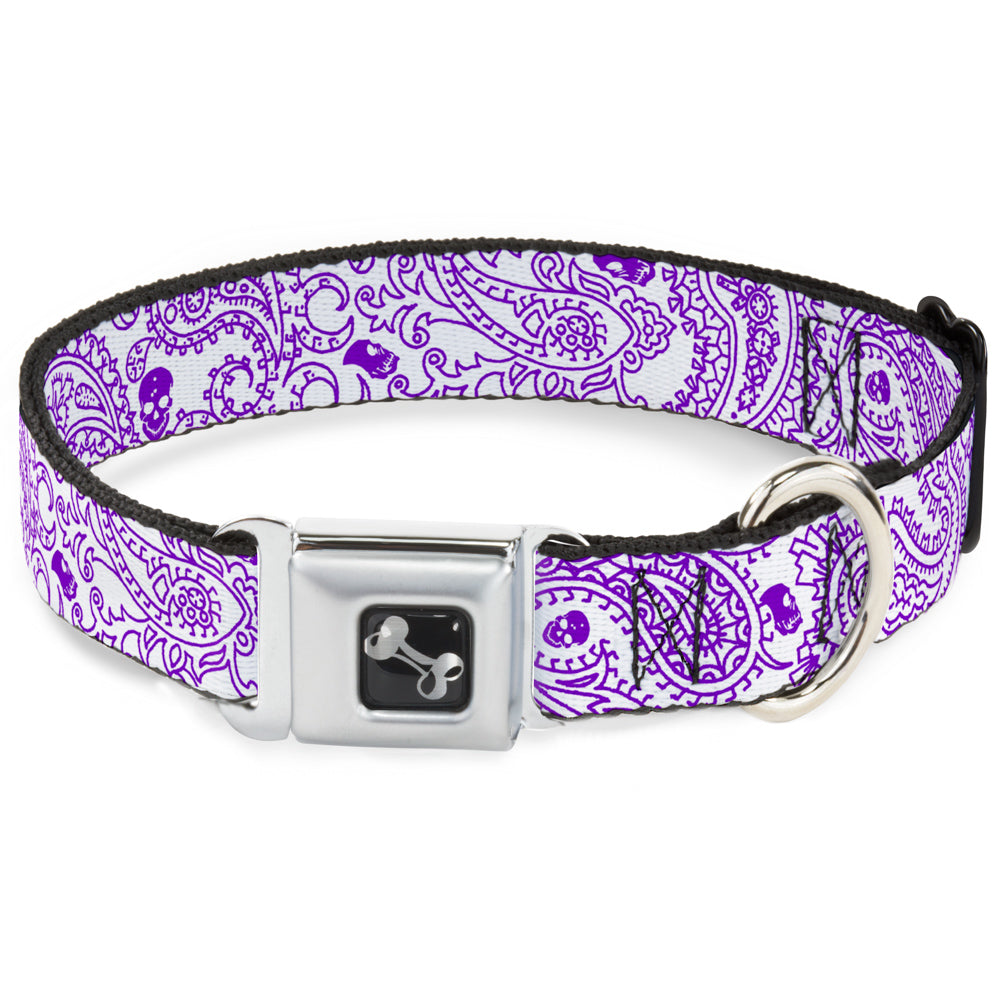 Dog Bone Seatbelt Buckle Collar - Bandana/Skulls White/Purple Seatbelt Buckle Collars Buckle-Down