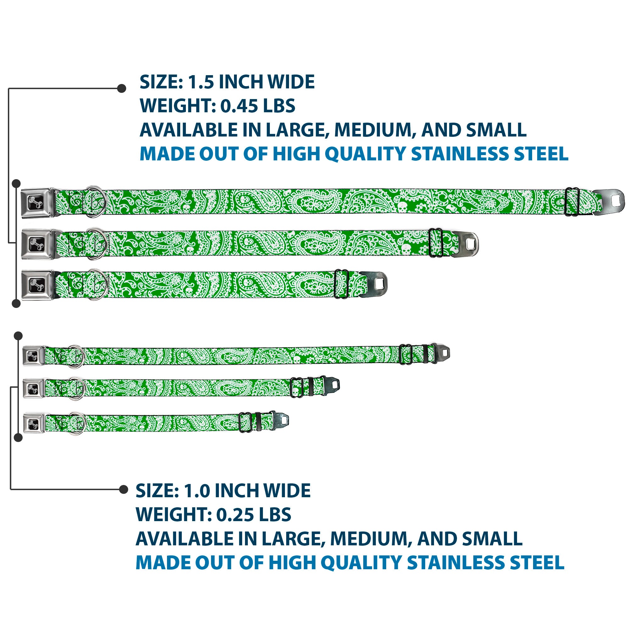 Dog Bone Seatbelt Buckle Collar - Bandana/Skulls Irish Green/White Seatbelt Buckle Collars Buckle-Down