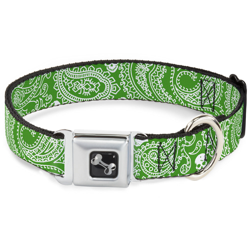 Dog Bone Seatbelt Buckle Collar - Bandana/Skulls Irish Green/White Seatbelt Buckle Collars Buckle-Down