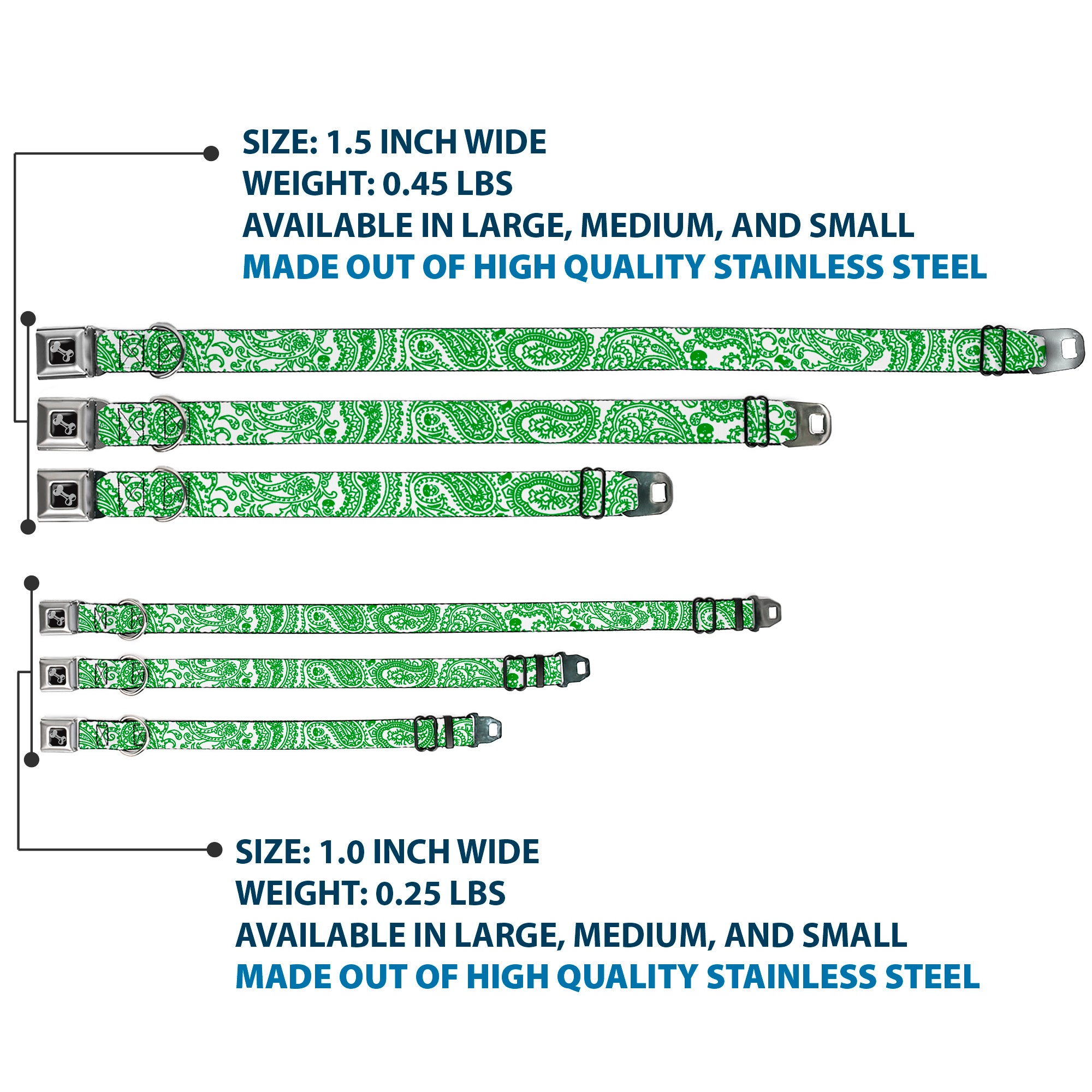 Dog Bone Seatbelt Buckle Collar - Bandana/Skulls White/Irish Green Seatbelt Buckle Collars Buckle-Down