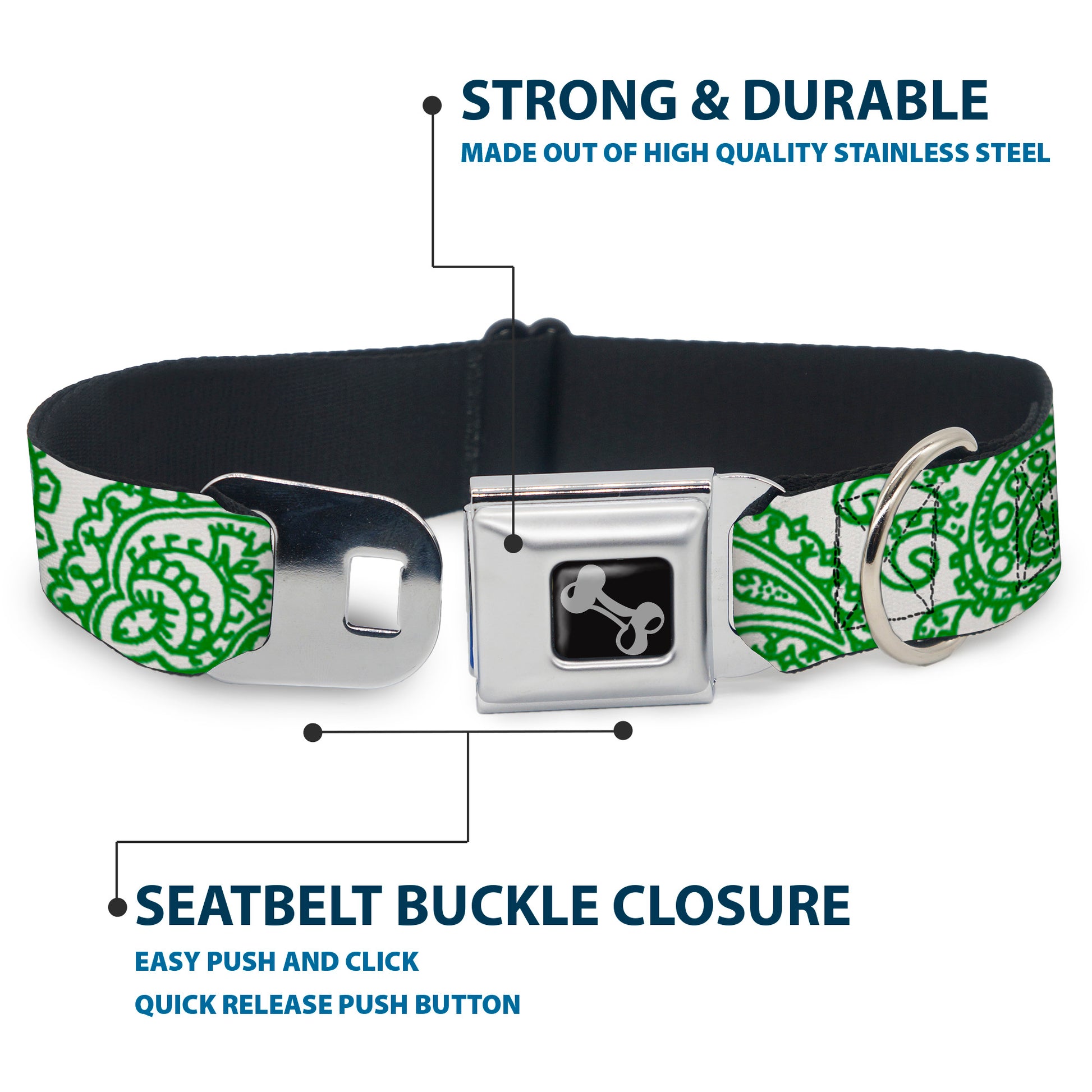 Dog Bone Seatbelt Buckle Collar - Bandana/Skulls White/Irish Green Seatbelt Buckle Collars Buckle-Down